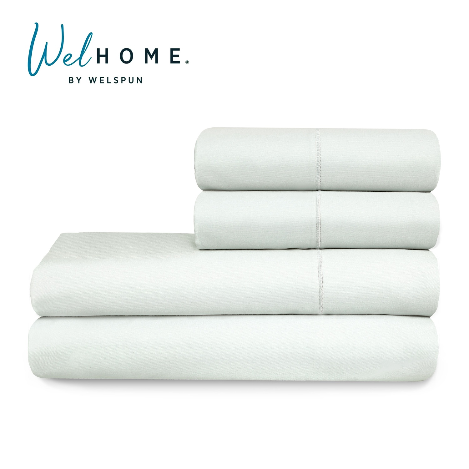 WelHome 100% Egyptian Cotton Premium 500 Thread Count 4-Piece Queen Size Deep Pocket Bed Sheets Set, Super Soft Sateen Weave, Lustrous Bedding Set, 1 Fitted, 1 Flat Sheet \u0026 2 Pillowcases, Mist Green